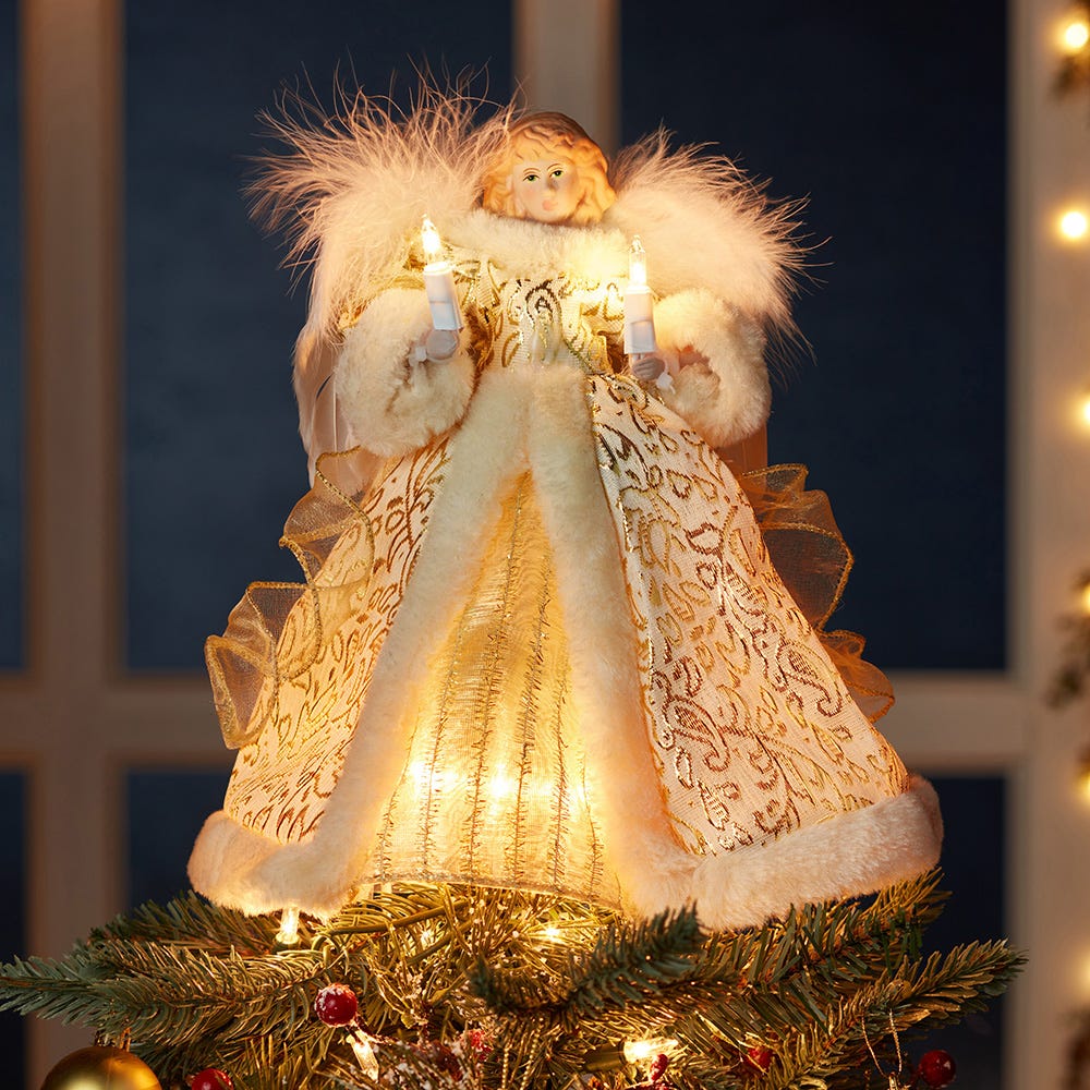 Kurt Adler UL 10-Light 10-Inch Ivory and Gold Angel Treetop